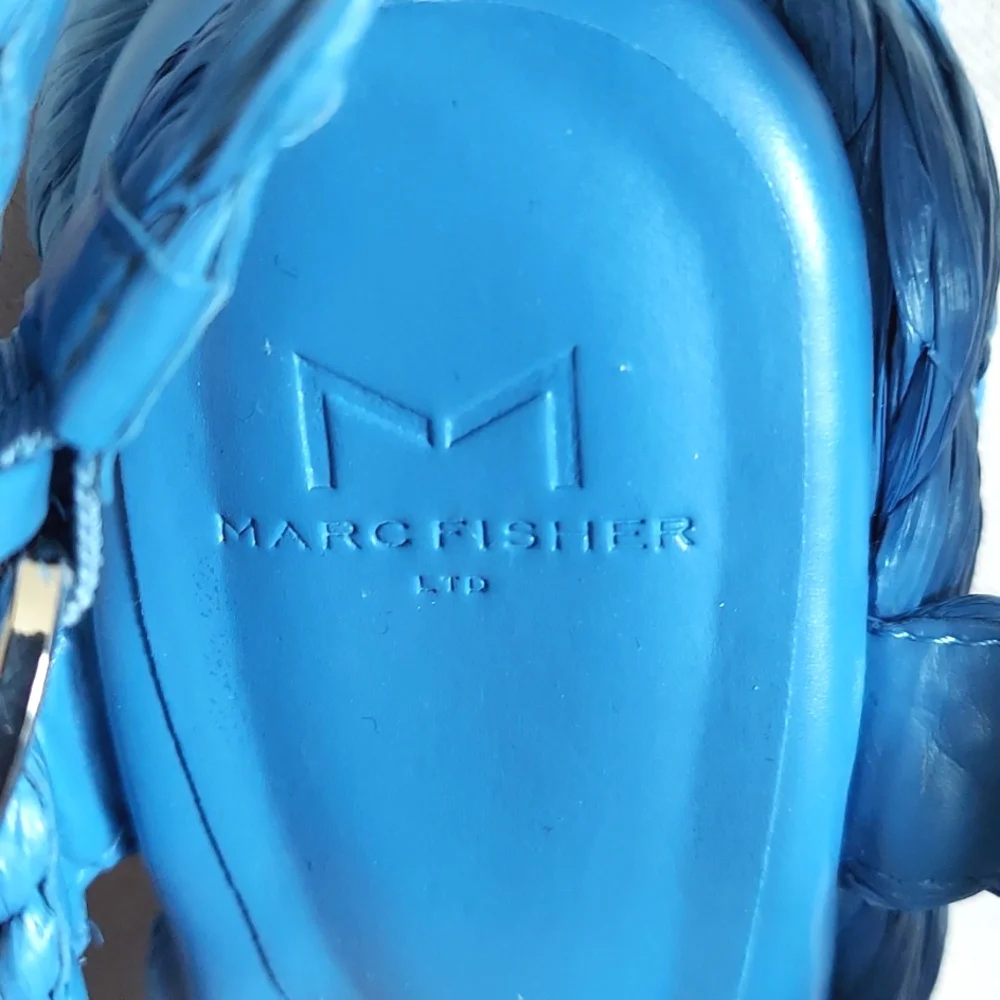 Marc Fisher‎ Shoes, Sz 7, Platform Sandals, Sky Blue Raffia, Silver Buckle, NEW! - Picture 3 of 5